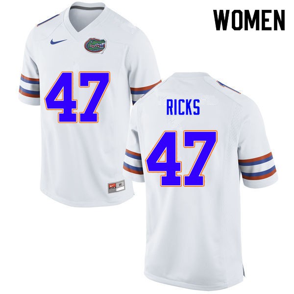 Women #47 Isaac Ricks Florida Gators College Football Jerseys White